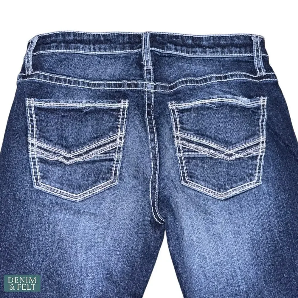 BKE Men’s Distressed Bootcut Jeans Button Fly Dark Wash Denim 33x28 NEW